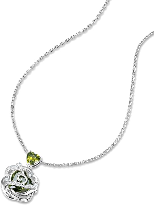 FANCIME Thornless Pulse Birthstone Necklace for Women Sterling Silver Rose Pendant Fine Jewelry Gemstone Birthday Valentines Day Gifts for Wife Her