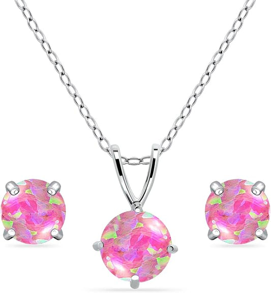 Jewelry Sets for Women, Necklace and Earring Sets for Women, Birthstone Jewelry, Genuine or Synthetic Gemstone, Round Solitaire, Pendant Necklace, Stud Earrings, Sterling Silver Jewelry or Gold Flash