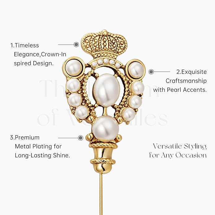 SHE'S FREE STYLE JUST FOR YOU [Versailles Dream] Vintage crown flower brooches and pins for women, Pearl brooch pins Metal Plating Process safety pins Baroque Style jewelry pins and brooches