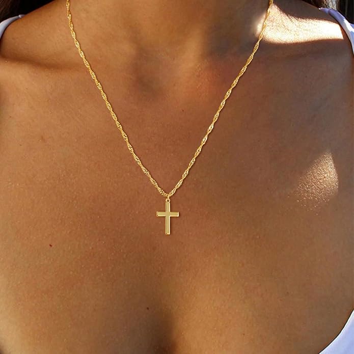 Cross Necklace for Women Dainty 14K Real Silver Gold Plated Layered Cross Pendant Necklace Stack Simple Trendy Cute Charm Choker Necklaces Jewelry Gift for Women Teen Her