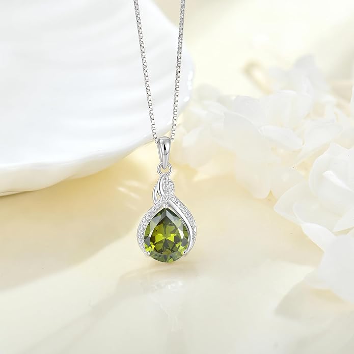 Infinity Teardrop Jewelry Set for Women Peridot Necklace & Earrings August Birthstone Jewelry