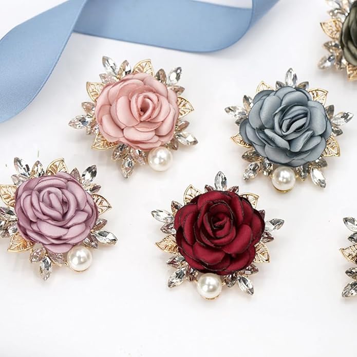 Elegant Rose Flower Brooch Pin for Women Men Wedding Party Gentleman's Essentials Handmade Imitation Crystal Pearl Fabric Flower Lapel Pin Dress Suit Accessories Boutonniere Ideas Gift