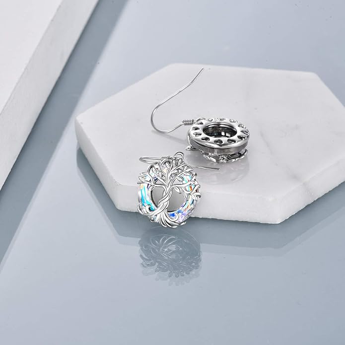 TOUPOP Tree of Life Earrings 925 Sterling Silver Family Tree Dangle Drop Earrings Crystal Jewelry Birthday Christmas Gifts for Women Her