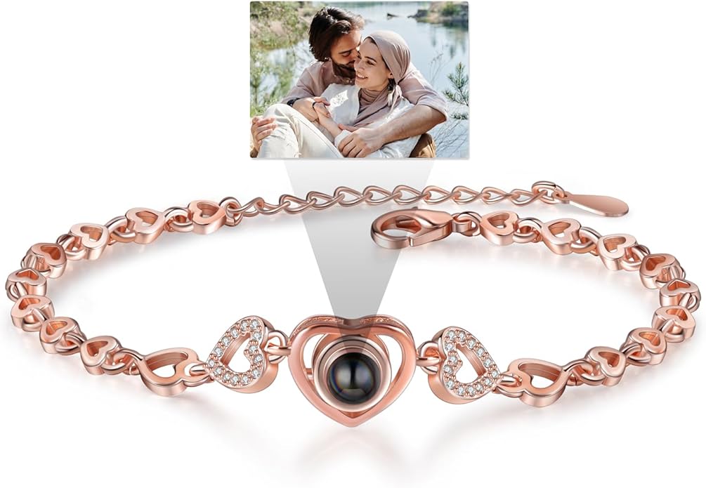 ROSI Personalized Bracelets with Picture Inside, Custom Projection Bracelets with Photos, Picture Bracelet Personalized Photo Gifts, Memorial Gifts for Women Mom Family Couple Girl