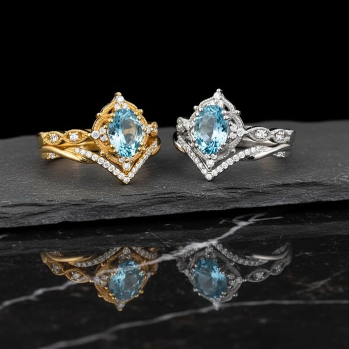 Oval Cut Vintage Gemstone Engagement Rings set for Women S925 Sterling Silver/10K/14K/18K Gold Birthstone Promise Anniversary Bridal Set Ring for her