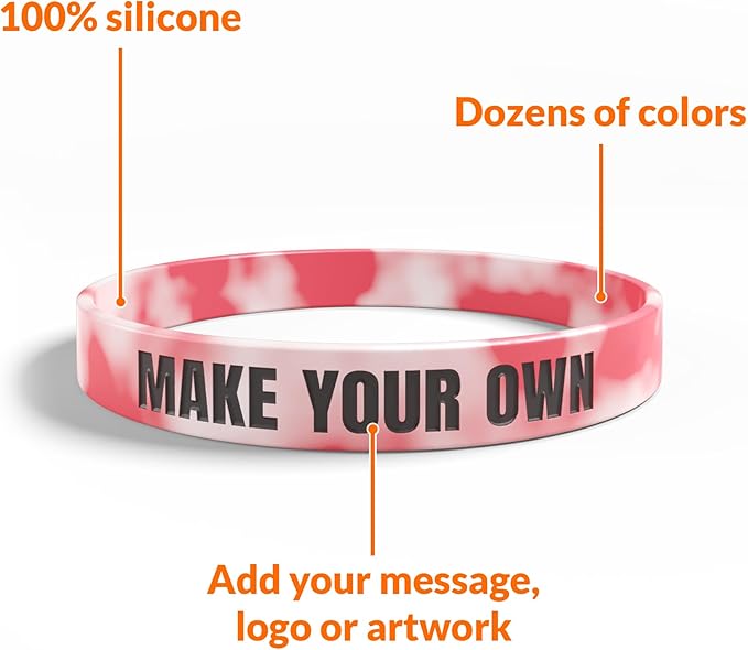 Custom Wristbands For Events, Fundraisers & Promotions | Add Text, Icons, & Logos | Bulk Rubber Bracelets | Classic 1/2” | 100% Silicone