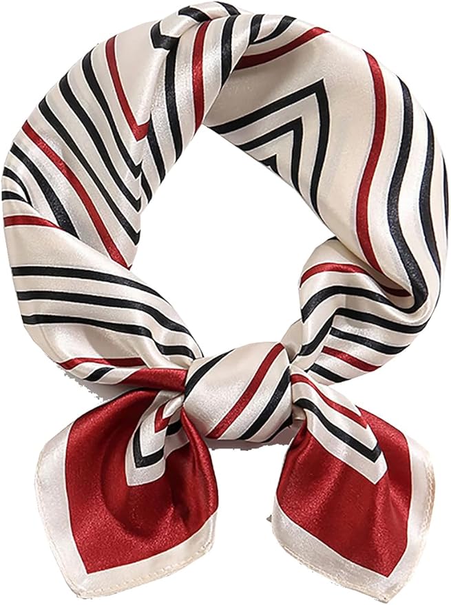 ANDANTINO 100% Pure Mulberry Silk Small Square Scarves -21'' x 21''- Digital Printed Neckerchief –Women Men Lightweight Scarf