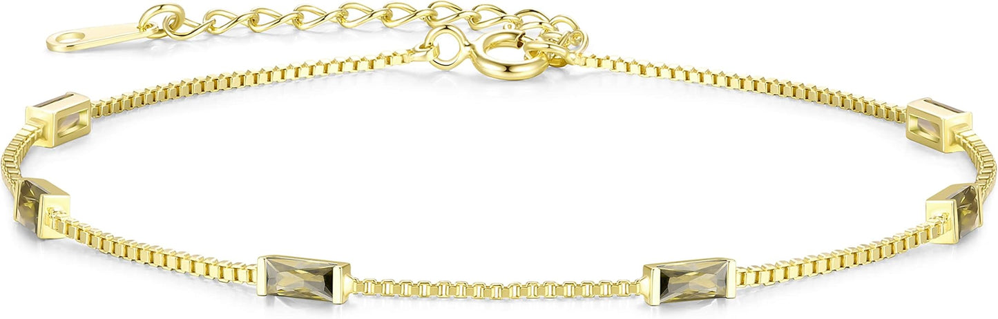 LOUISA SECRET Birthstone Bracelets for Women, 925 Sterling Silver Dainty Simple Women Charm Link Bracelet, Birthday Anniversary Christmas Jewelry Gifts for Women Wife Mom Her