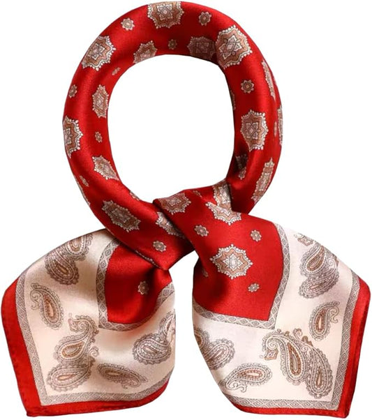 ANDANTINO 100% Pure Mulberry Silk Small Square Scarves -21'' x 21''- Digital Printed Neckerchief –Women Men Lightweight Scarf