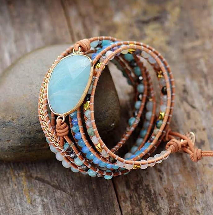 ZOSOJONA Boho Handmade Natural Stone Wrap Bracelets Turquoises Crystal Beads Bracelet Jewelry