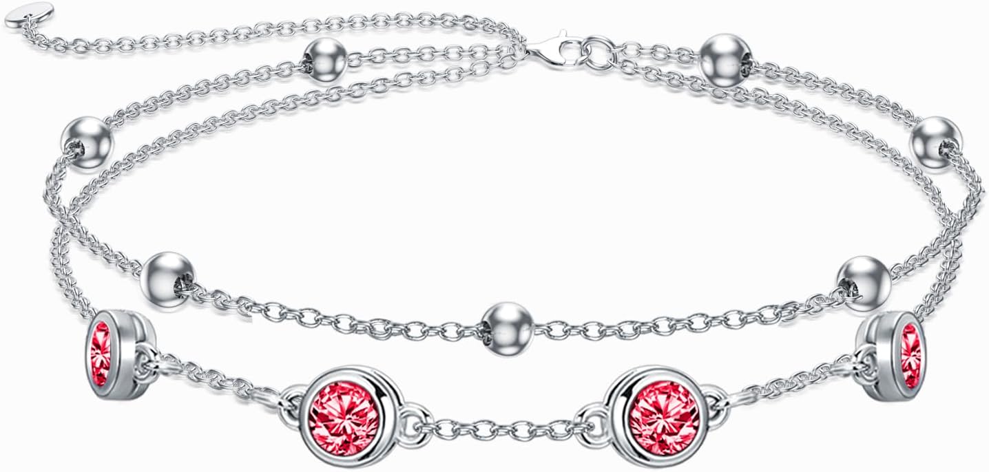 Dorunmo 925 Sterling Silver Birthstone Anklet Bracelets for Women Birthday Mother's Day Jewelry Gifts for Wife Girlfriend Mother Her