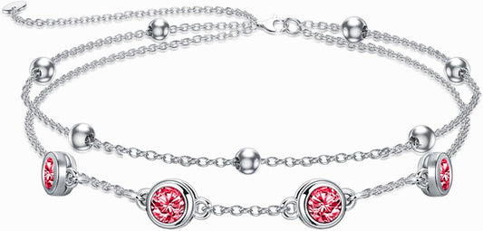 Dorunmo 925 Sterling Silver Birthstone Anklet Bracelets for Women Birthday Mother's Day Jewelry Gifts for Wife Girlfriend Mother Her