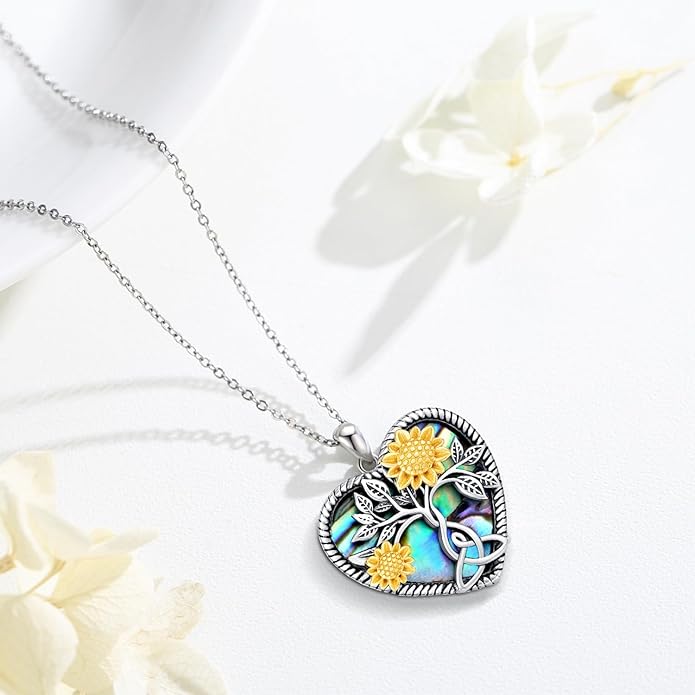 CHENGHONG Sunflower Necklace 925 Sterling Silver Tree of Life Necklace Daisy/Rose/Sunflower Pendant Necklace Sunflower Jewelry Gifts for Women Mom