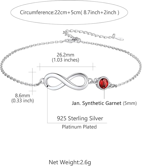 Custom4U Personalized Infinity Ankle Bracelets for Women 925 Sterling Silver Anklet Bracelet Endless Love Symbol Birthstone Charm Adjustable Foot Chain Jewelry Mothers Day Gifts for Mom Wife Women Her