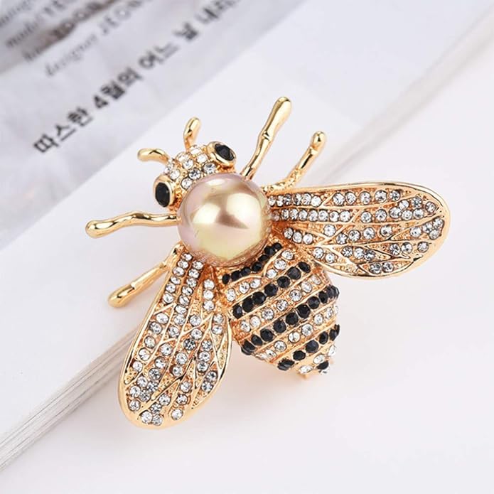 Honey Bee Brooches Crystal Insect Themed Bee Brooch Animal Fashion Shell Pearl Brooch Pin Gold Tone