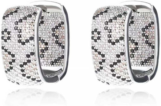 Rose Gold Hoop Earrings for Women, 925 Silver-Plated Thickened Hypoallergenic Earrings, CZ Black Gemstone-Inlaid Earrings - Women's Fashion Jewelry