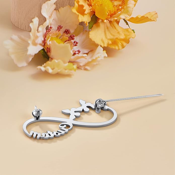 Custom4U Custom Name Pin Personalized Brooch Pins for Women Men Stainless Steel Name Tag with Letters/Initials - Silver/Gold/RoseGold/Black Customized Jewelry Gifts for Birthday Wedding Business Party