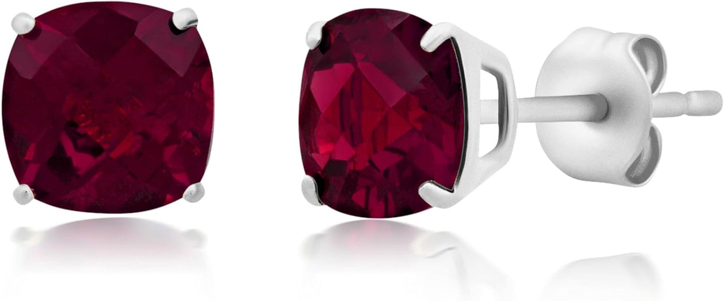 14k Gold 6MM Cushion Cut Stud Gemstone Earrings | Hypoallergenic Solitaire Gemstone Studs with 14K Gold Backs | Lightweight Birthstone Earrings with Gift Box by MAX + STONE