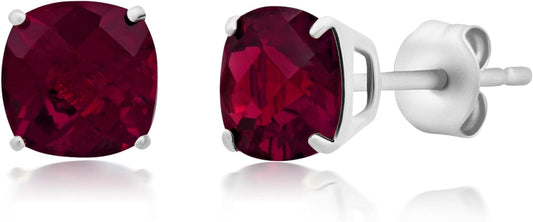 14k Gold 6MM Cushion Cut Stud Gemstone Earrings | Hypoallergenic Solitaire Gemstone Studs with 14K Gold Backs | Lightweight Birthstone Earrings with Gift Box by MAX + STONE