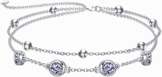 Dorunmo 925 Sterling Silver Birthstone Anklet Bracelets for Women Birthday Mother's Day Jewelry Gifts for Wife Girlfriend Mother Her