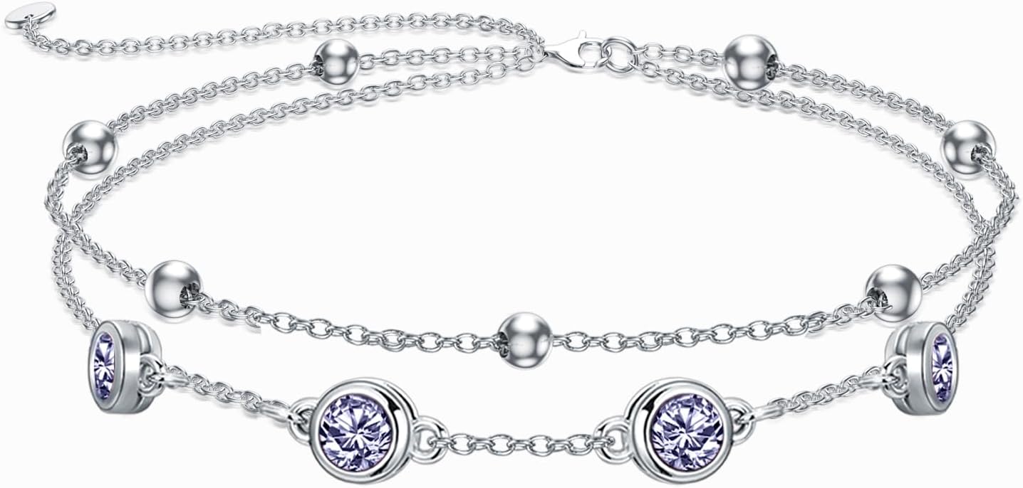Dorunmo 925 Sterling Silver Birthstone Anklet Bracelets for Women Birthday Mother's Day Jewelry Gifts for Wife Girlfriend Mother Her