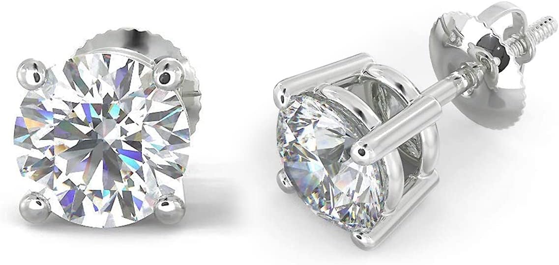 Natural Real Diamond Studs Earrings with Secure Screw Back for Women and Men, 14K Gold Round-Cut Diamond Stud Earrings