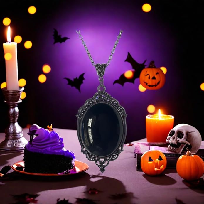 MIFYNN Gothic Stardust Crystal Cameo Necklace Red Purple Crystal Pendant Necklace Vintage Satan Demon Halloween Jewelry for Women