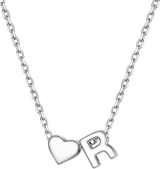 PROSILVER Initial Heart Necklace for Women, 925 Sterling Silver Tiny Heart Letter Necklace Siver, Gold Necklace, Come with Box