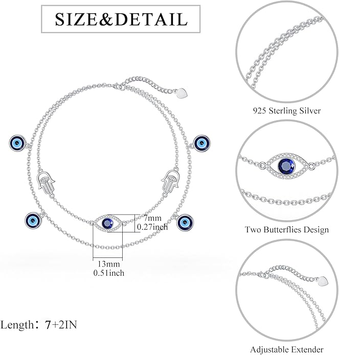Dorunmo Anklet Bracelets For Women 925 Sterling Silver Birthstone/Infinity/Butterfly/Evil Eye/Turtle/Pineapple/Starfish/Heart Anklets Bracelets Jewelry Gifts for Women