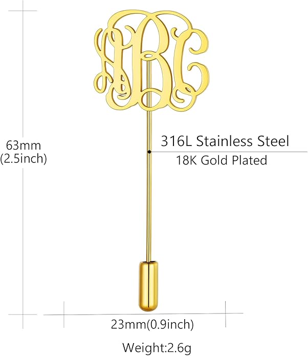 Custom4U Custom Name Pin Personalized Brooch Pins for Women Men Stainless Steel Name Tag with Letters/Initials - Silver/Gold/RoseGold/Black Customized Jewelry Gifts for Birthday Wedding Business Party