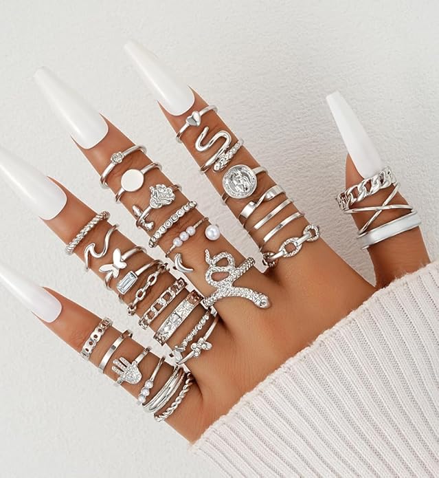 iF YOU 25 Pcs Gold Knuckle Ring Set for Women, Chunky Stackable Finger Midi Rings, Silver Simple Stacking Cute Rings Pack Trendy Stuff Jewelry Gift