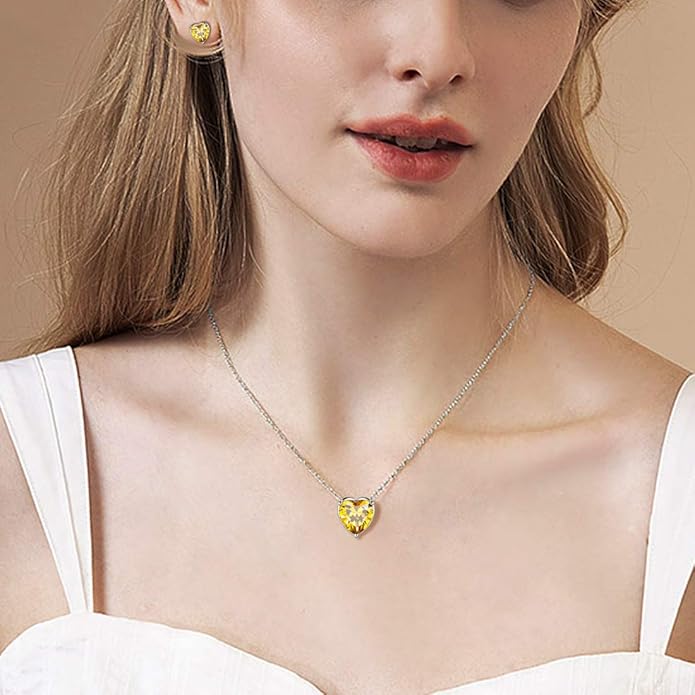 Aurora Tears 925 Sterling Silver 12 Birthstone Hearts Jewelry Women Crystal Wedding/Engagement/Bridal Heart Necklace/Earring/Ring/Bracelet Sets Jewellery