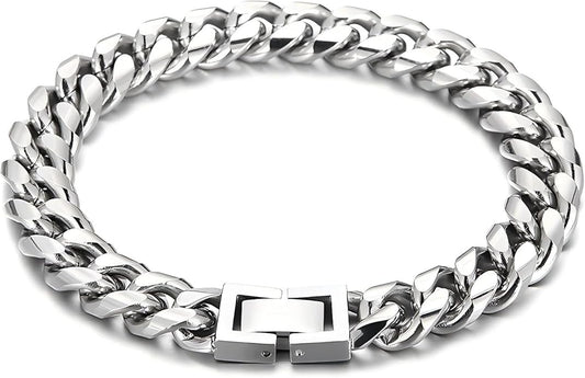 Cuban Link Bracelet for Men, 10mm Wide, Smooth Exquisite Casual Cuba Mens Cuff Jewelry Gift