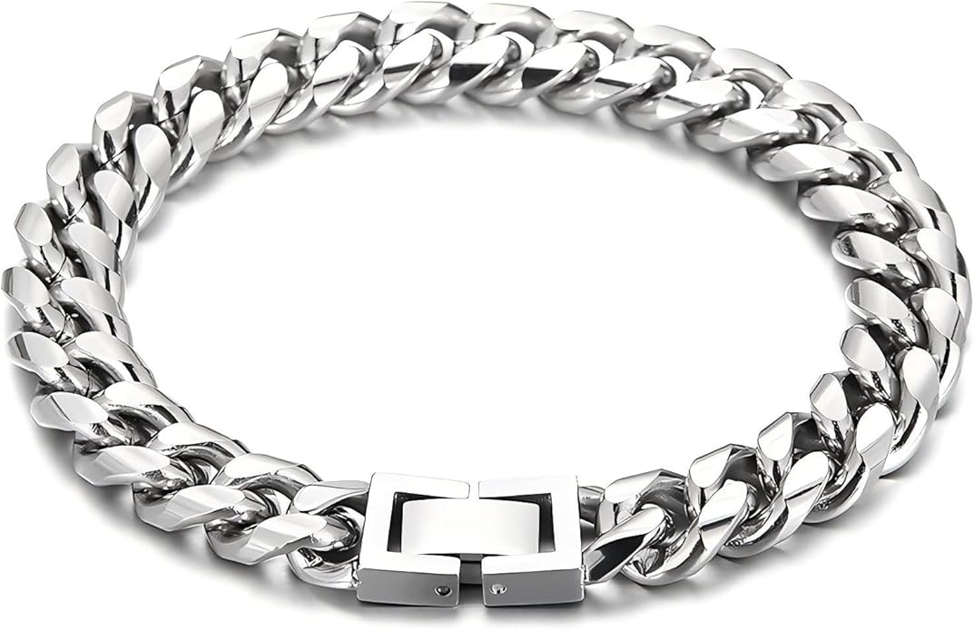Cuban Link Bracelet for Men, 10mm Wide, Smooth Exquisite Casual Cuba Mens Cuff Jewelry Gift