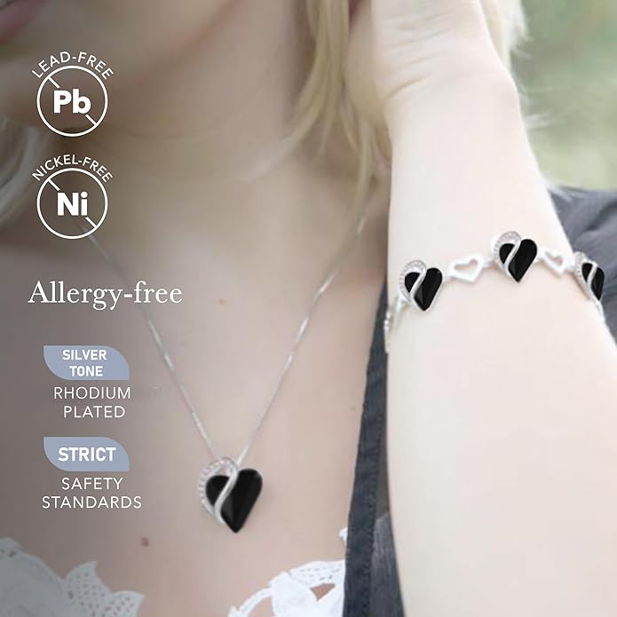 Leafael Infinity Love Heart Link Bracelets, Birthstone or Healing Stone Crystal Bracelet for Women, Silver Tone Jewelry Gifts for Her, 7-inch Chain and 2-inch Extender