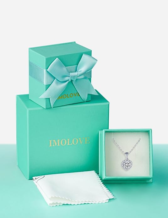 IMOLOVE Moissanite Solitaire Pendant Necklaces for Women Sterling Silver with 18K White Gold Plated 1-3 Carat D Color VVS1 Clarity Mossanite Jewelry for Women