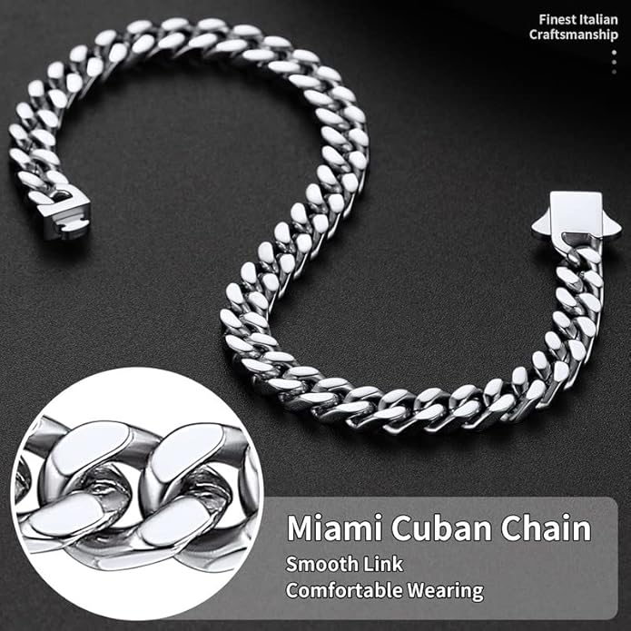 ChainsHouse Stainless Steel Cuban Link Bracelet for Men, 5mm/7mm/9mm/12mm Width, 7.5"/8.3"/9" Length, Black/18K Gold Plated Chain Wrist Bracelets for Men, with Gift Box