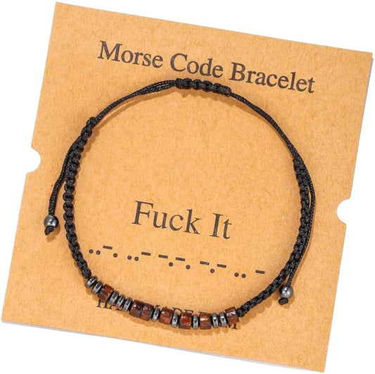 RINTOLER Morse Code Bracelets for Women Men Gifts for Her Best Friend Funny Inspirational Bracelets for Women Jewelry Adjustable Silk Beaded Wrap Bracelet