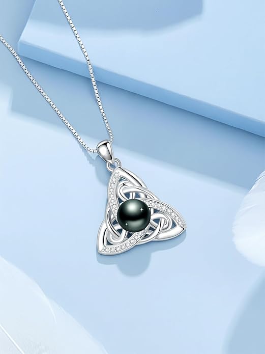 KANNSOAR Tahitian Black Pearl 18K White Gold Plated Sterling Silver Pendant Necklace for Wedding Birthday Anniversary Valentines Day Christmas Pearl Jewelry Gift for Women Wife Mom Lover Girlfriend
