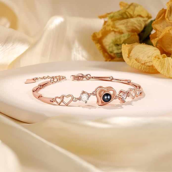 ROSI Personalized Bracelets with Picture Inside, Custom Projection Bracelets with Photos, Picture Bracelet Personalized Photo Gifts, Memorial Gifts for Women Mom Family Couple Girl