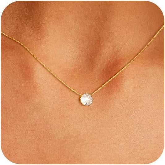 Cubic Zirconia Necklace, Dainty 14k Gold Plated Diamond Necklaces For Women Choker Necklace Simple Gold Plated CZ Jewelry Necklaces for Women Trendy Gifts