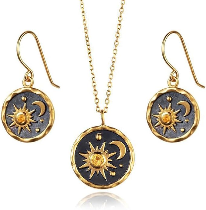 MALOYANVE Vintage Sun and Moon Drop Dangle Earrings for Women Unique lightweight Handmade Retro Boho Antiqued Gold Silver Round Coin Earrings for Women Jewelry