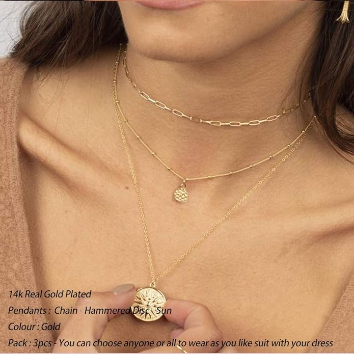 Turandoss Gold Layered Necklaces for Women - 14K Gold Plated Handmade Multilayer Bar Pearls Coin Disc Moon Butterfly Medallion Adjustable Dainty Layered Choker Necklaces for Women Jewelry