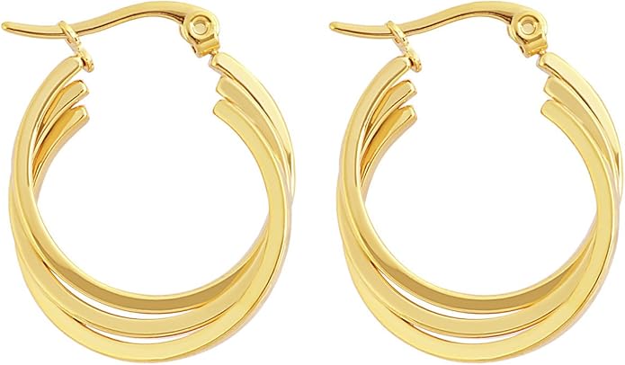 Edforce Women's Stainless Steel Overlapping Triple Hoop Earrings, (25mm-35mm)