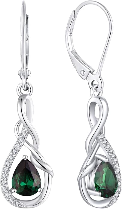 Starchenie Infinity Dangle Drop Earrings Sterling Silver Leverback Earrings Gemstones Twisted Jewelry