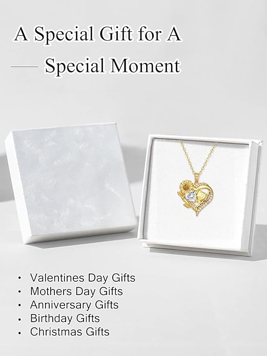 JIYVY32 Sunflower Heart Necklace for Women 14K Gold Exquisite Anniversary Birthday Gifts for Wife Mother Her Double Birthstone Pendant jewelry‘You Are My Sunshine’