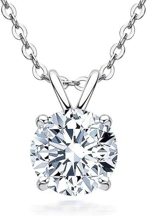 AINUOSHI Moissanite Necklace for Women, 1CT, 2CT, 3CT, 4CT Solitaire Moissanite Pendant Necklace, D-E Color with GRA Certificate, 925 Sterling Silver with 18K Gold Plating, Mother Mom Wife Girlfriend Gifts with Jewelry Box Packed