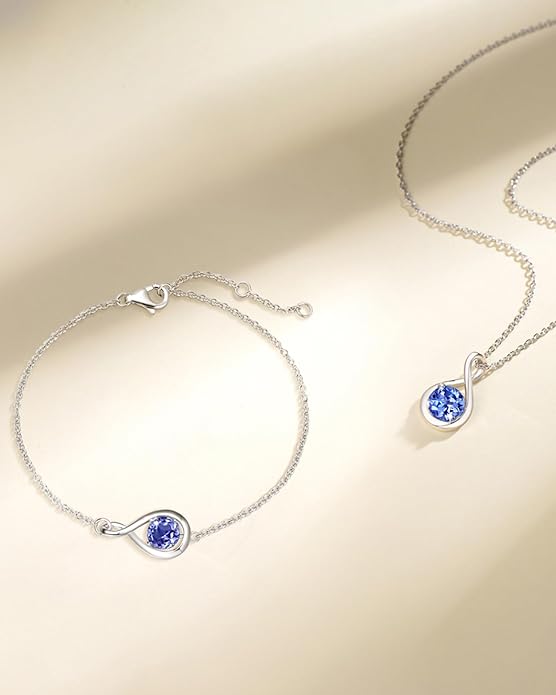 FANCIME Love Bracelet 925 Sterling Silver Infinity Birthstone Bracelets for Women Fine Jewelry Birthday Christmas Gifts for Her Mom Wife, Chain Length 6.7"+1.2" Extend