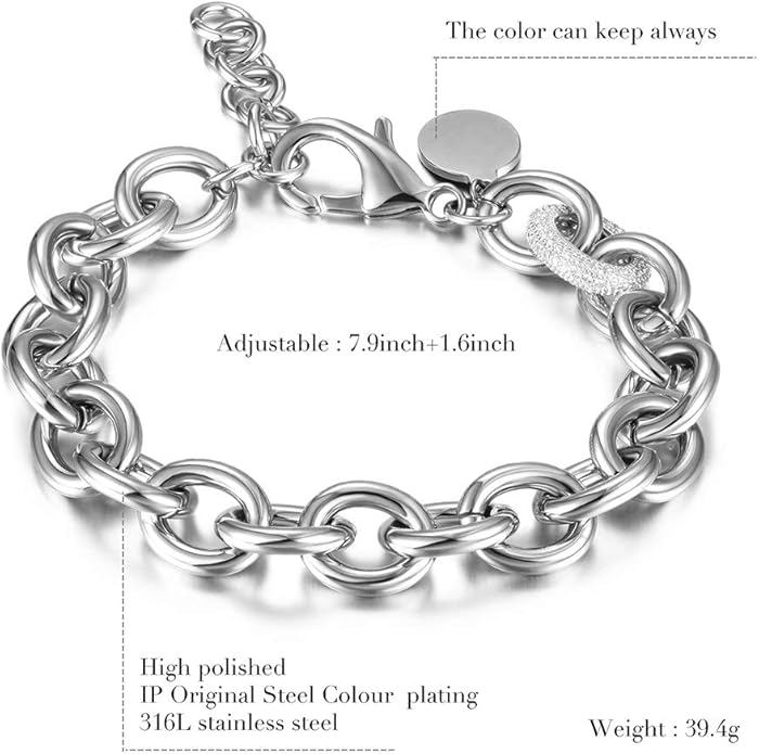 CIUNOFOR Multiple Selection Link Bracelet Designer Brand Inspired Antique Women Jewelry Cable WireVintage Valentine's Day Wide Cuban Curb Link Bracelet Stainless Steel Adjustable Chain for Men and Unisex adults.