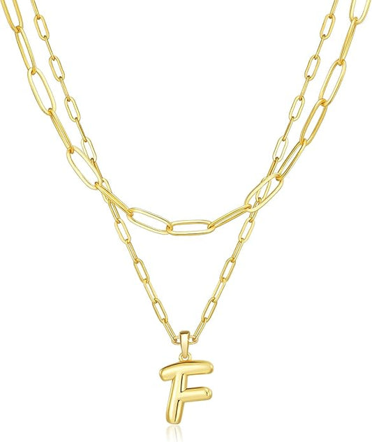 adoyi Gold Necklace for Women Layered Bubble Heart Letter Initial Necklaces for Women Trendy Jewelry 14K Gold Plated Chain Chunky Name Necklace Stack Charm A-Z Pendant Set Jewelry Gifts